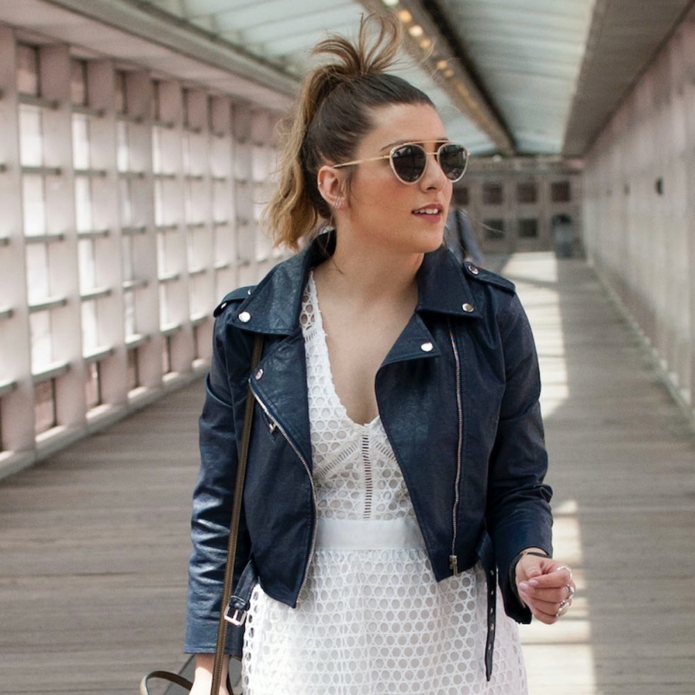 Navy Faux Leather Moto Jacket